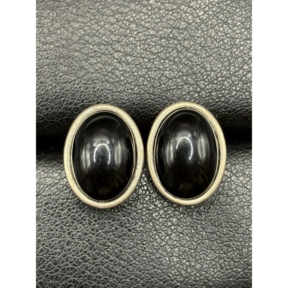Vintage Sterling Silver 16x Onyx Earrings 925 E29